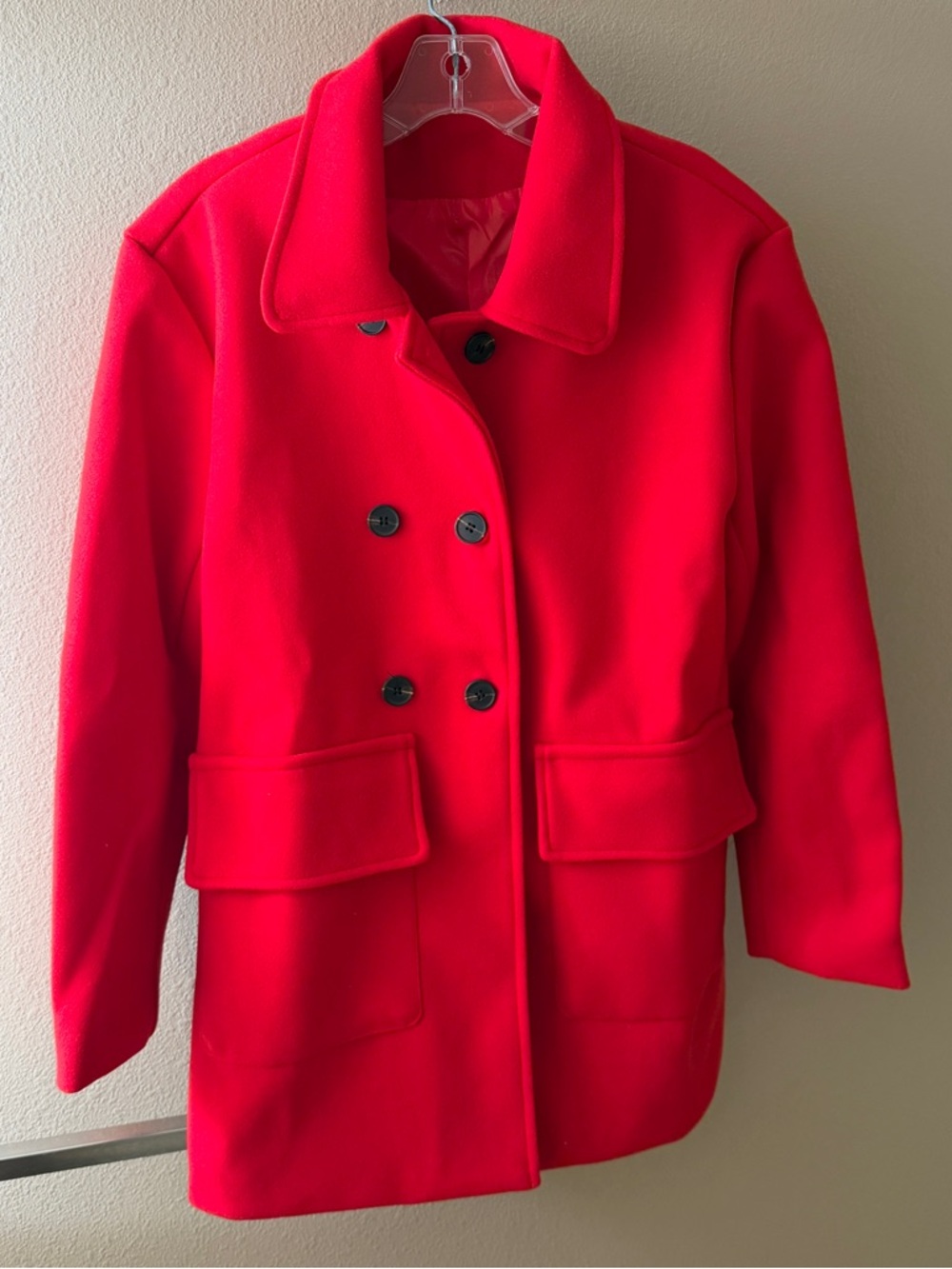 NWOT Red Mid-Length Lapel Woolen Coat